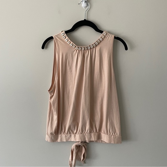 ANTHROPOLOGIE White Crow Sleeveless Sea Shell Trim Top Large - Picture 2 of 8